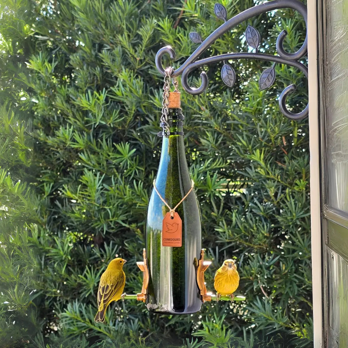 CasaOvo Beija-flor Marrom + Comedouro Champanhe Verde