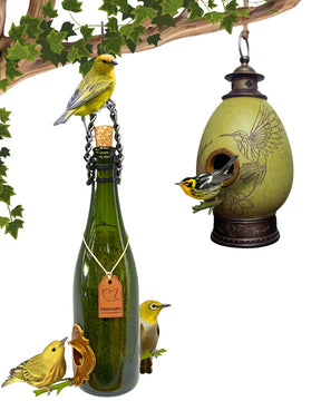 CasaOvo Beija-flor Verde + Comedouro Champanhe Verde