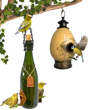 CasaOvo Beija-flor Marrom + Comedouro Champanhe Verde