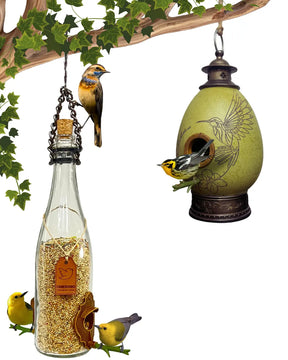 CasaOvo Beija-flor Verde + Comedouro Champanhe Branca