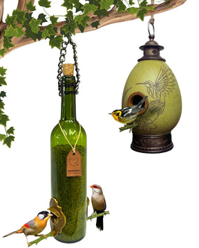 CasaOvo Beija-flor Marrom + Comedouro Vinho Verde